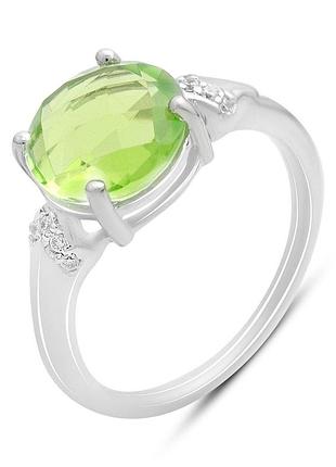 Срібне кільце komilfo з хризолітом 3.397ct, фіанітами, вага виробу 3,11 г (60002440) 17 розмір