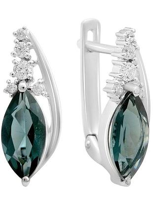 Серебряные серьги komilfo с топазом лондон блю 3.352ct, фианитами (2213550)