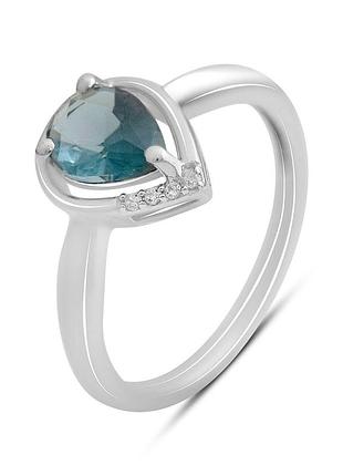 Серебряное кольцо komilfo с топазом лондон блю 0.844ct, фианитами, вес изделия 2,09 гр (2213727) 17.5 размер
