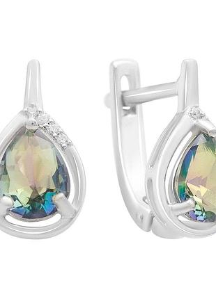 Срібні сережки komilfo з містик топазом 1.61ct, фіанітами (2212669)