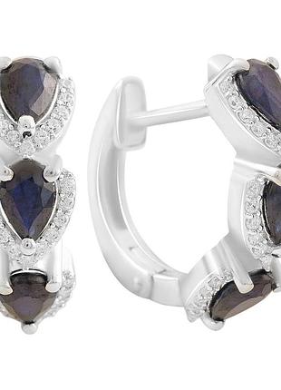 Срібні сережки komilfo з натуральним сапфіром 3.264ct, фіанітами (2202851)