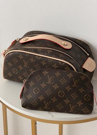 Женская косметичка louis vuitton dopp kit коричневый + светлый беж