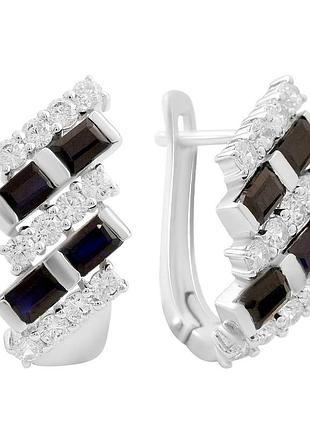 Срібні сережки komilfo з натуральним сапфіром 6.05ct, фіанітами (2202905)