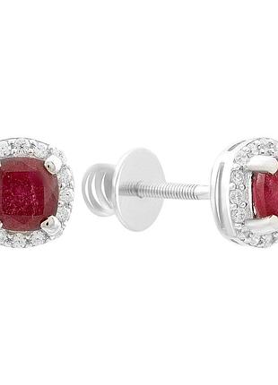 Серебряные серьги komilfo с натуральным рубином 2.146ct, фианитами (2205180)