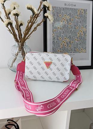 Сумочка guess кросс-боді міні лого білий+малина