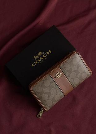 Кошелек coach большой с полоской персиковый