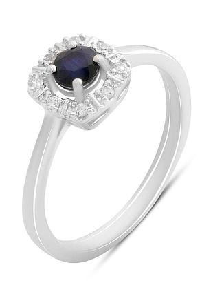 Срібне кільце komilfo з натуральним сапфіром 0.525ct, фіанітами, вага виробу 2,22 г (2181033) 17.5 розмір 2.11, 16.5
