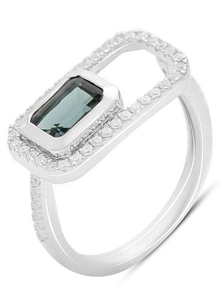 Серебряное кольцо komilfo с топазом лондон блю 1.313ct, фианитами, вес изделия 2,9 гр (2204749) 17.5 размер