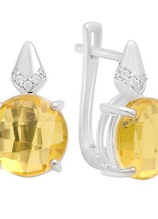 Срібні сережки komilfo з цитрином nano 7.05ct, фіанітами (2212867)