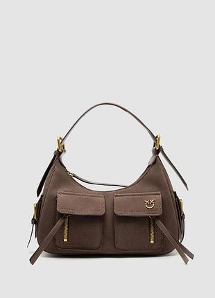💎 pinko suede cargo shoulder bag brown/gold