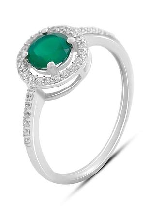 Серебряное кольцо komilfo с натуральным агатом 1.134ct, фианитами, вес изделия 2,1 гр (2208211) 16.5 размер