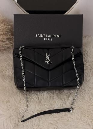 Сумка yves saint laurent loulou puffer medium черный + серебро