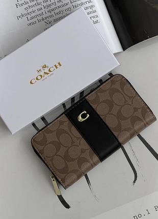Гаманець coach accordion zip wallet коричнево-чорний
