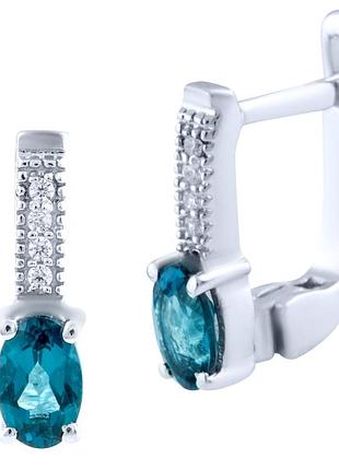 Серебряные серьги komilfo с топазом лондон блю 0.688ct, фианитами (1764374)
