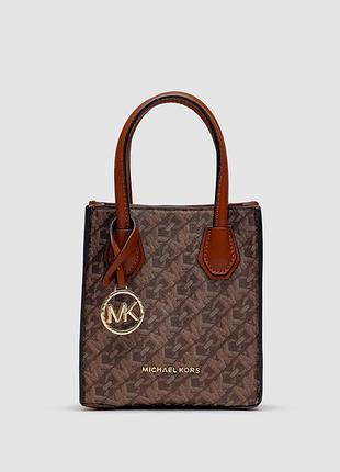 💎 michael kors mercer extra-small pebbled leather crossbody bag brown