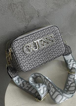 Сумка через плече guess big logo крос боді сіро-зелений