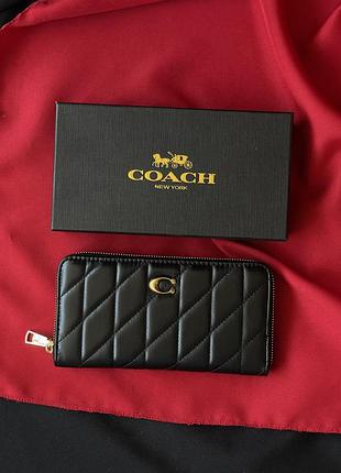 Гаманець coach quilted leather zip around long wallet чорний