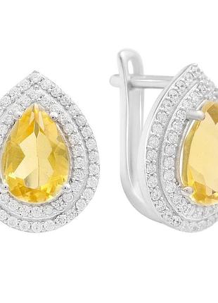 Срібні сережки komilfo з цитрином nano 4.605ct, фіанітами (2212843)