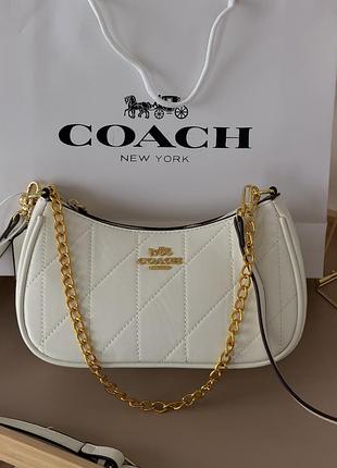 Сумка coach teri shoulder bag with quilting молочний