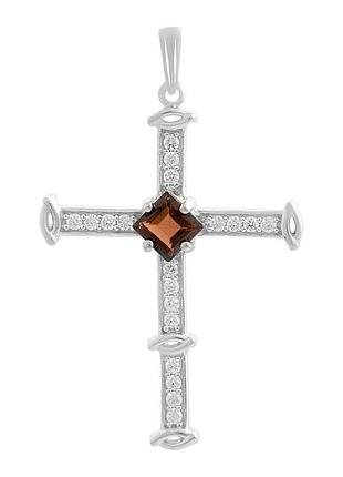 Срібний хрестик komilfo з гранатом 1.37ct, фіанітами (2206644)