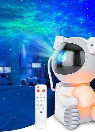 Проектор зоряного неба cayclay astronaut galaxy з пультом, таймером, нічник астронавт з проєкцією туманності та зірок, білий