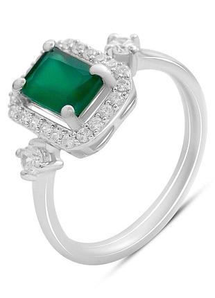 Срібне кільце komilfo з натуральним агатом 1.568ct, фіанітами, вага виробу 2,52 г (2208242) 17 розмір