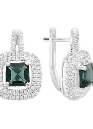 Серебряные серьги komilfo с топазом лондон блю 4.634ct, фианитами (2204602)
