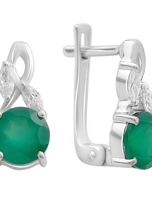 Срібні сережки komilfo з натуральним агатом 2.683ct, фіанітами (2213352)
