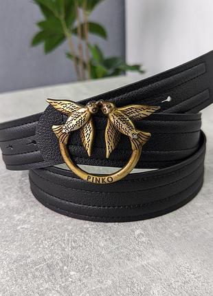 Ремінь жіночий pinko лінійний чорний+золото