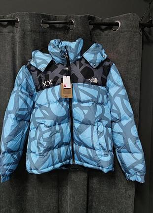 Пуховик, tnf - xx, голубой, с капюшоном