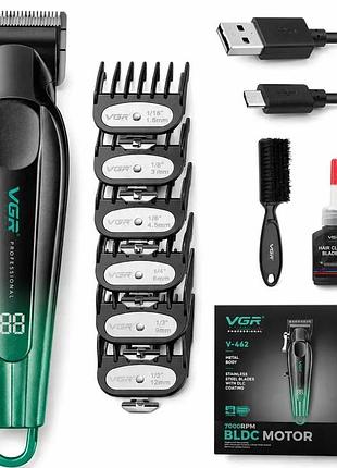 Аккумуляторная машинка для стрижки vgr v662 триммер с 6 насадками и led дисплеем