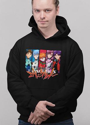 Худі loys унісекс evangelion (shinji rei asuka mari misato) чорний xxl