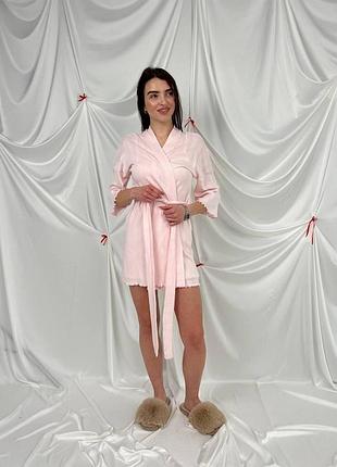 Домашний халат из трикотажа бамбук розовый xl/2xl