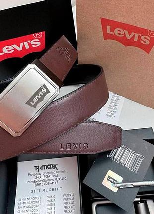 Чоловічий подарунковий набір, шкіряний ремінь levis з двома пряжками, ремінь левайс зі шкіри двосторонній чорного кольору
