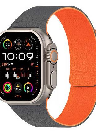 Ремешок pebbled magnetic band для apple watch 38/40/41/42mm серийный с магнитным креплением серый с оранжевыми акцентами