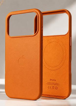 Чехол leather case pu с magsafe для iphone 17 pro max противоударный пылезащищенный влагозащищенный оранжевый