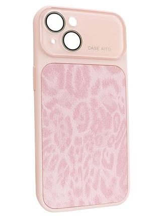 Чехол aito pu-leather leopard case противоударный для iphone 13 14 15 с magsafe розовый