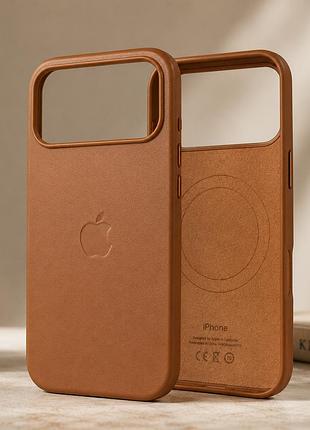 Чехол leather case pu с magsafe для iphone 17 pro коричневый противоударный влагозащищенный