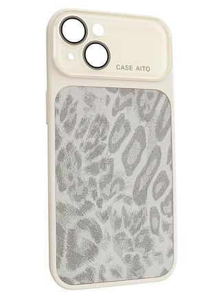 Чехол aito pu-leather leopard case противоударный для iphone 13 14 15 с magsafe белый