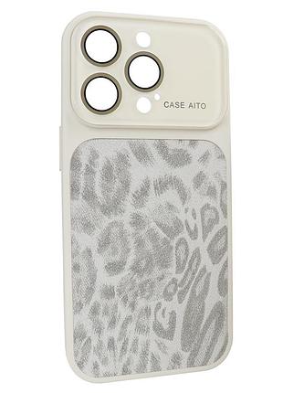 Чехол aito pu-leather leopard case для iphone 14 pro противоударный пылезащищенный влагозащищенный белый