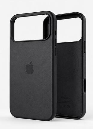Чохол leather case pu з magsafe протиударний для iphone 17 pro чорний захисний із натуральною шкірою black