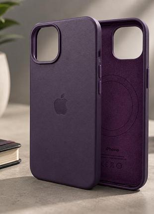 Чехол leather case pu magsafe противоударный для iphone 14 бордовый с защитой от влаги и пыли темно-вишневый