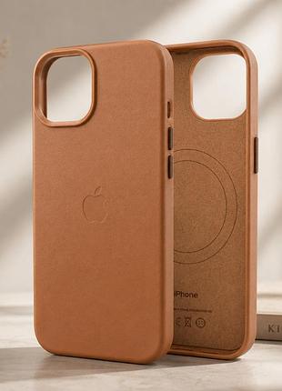 Чехол leather case pu с magsafe для iphone 15 pro max коричневый противоударный влагозащищенный