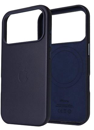 Чехол leather case pu с magsafe для iphone 17 pro max противоударный пылезащищенный темно-синий