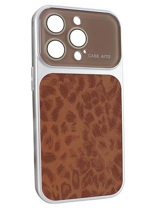 Чехол aito pu-leather leopard case для iphone 15 pro коричневый противоударный с magsafe