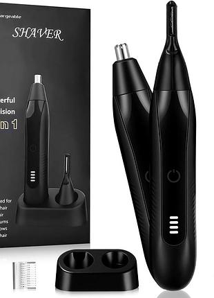 Професійний тример для волосся в носі та вухах 2 в 1, usb зарядка, led дисплей, металевий безболісний тример для брів і бороди