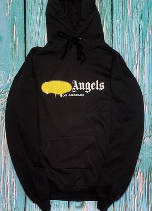 Толстовка чёрная palm angels yelloy spray | худи палм анжелс | палм ангелс кенгуру s