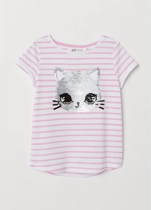 Футболка h&m для дівчинки з паєтками реверсними котик 104