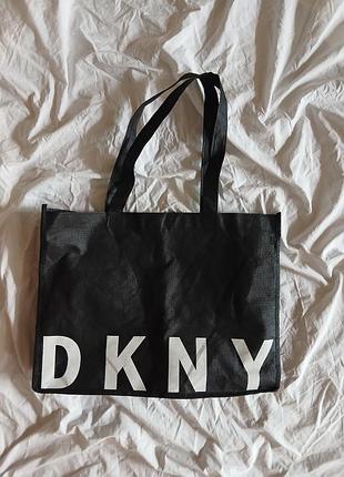 Текстильный эко-шоппер dkny оригинал | черная сумка-тоут donna karan
