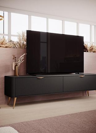 Тумба под телевизор perfect home ланте/lante 2-дверная с золотыми ножками 2d/200 черный (pfh-091193)